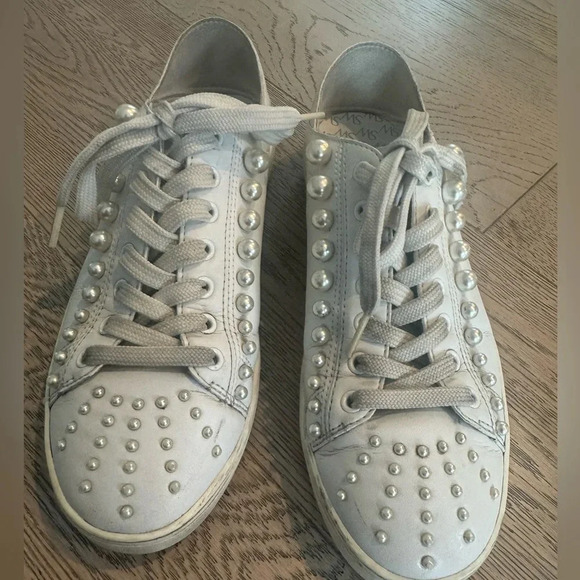 Stuart Weitzman Goldie Convertible Leather Sneakers White Pearl size 38 - Picture 8 of 10